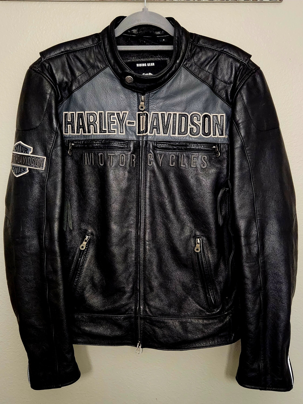 Harley-Davidson Mens Small Black Leather Jacket Reflective Armor Media Authentic